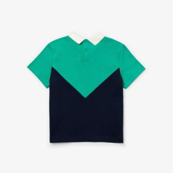 Lacoste Reverse Collar Colorblock Cotton Polo Shirt - Polo Dětské Bílé / Zelene / Tmavě Blankyt Blan